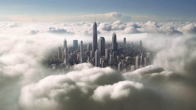 Skyhigh Cityscape Een adembenemend uitzicht op een metropool die boven de wolken zweeft