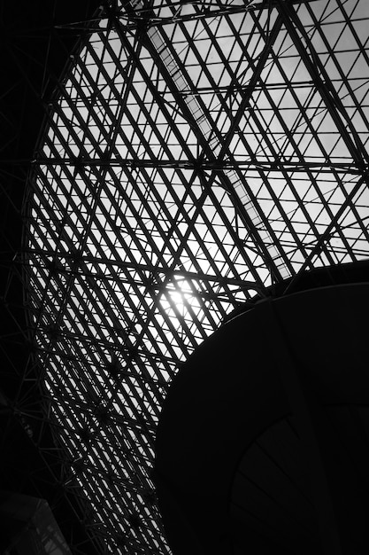 Skylight window -  abstract architectural background with space for text. Black and white image