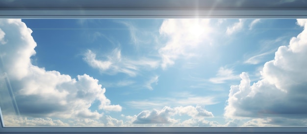 사진 구름 찬 하늘 과 증기 흔적 을 볼 수 있는 스카이라이트 창