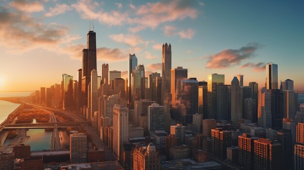 Photo skyline artistry chicago at dusk