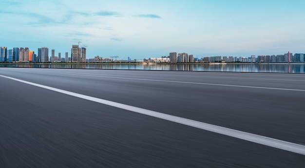 Skyline of Asphalt Pavement and Urban Architecture