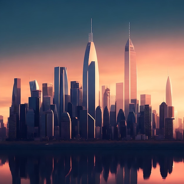 Skyline city sunset Generate Ai