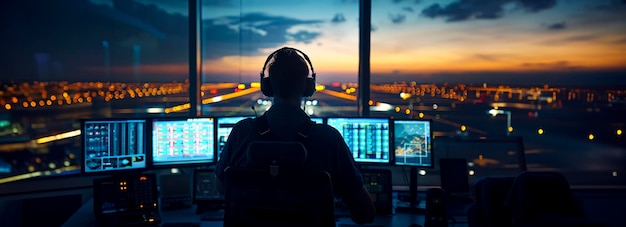 Foto controllori del cielo che navigano il traffico aereo con precisione