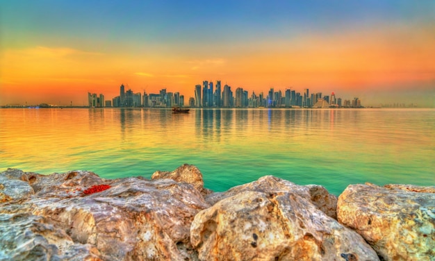 Skyline of doha at sunset qatar the middle east