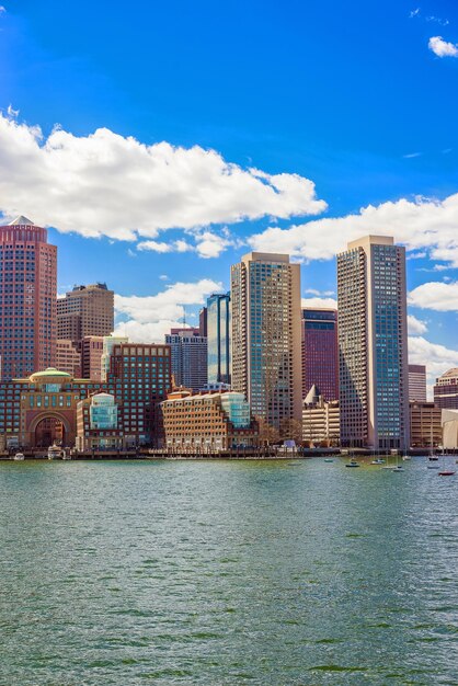 Skyline of the Financial District in Boston, USA. The city is one of the oldest in the United States which was established in 1630. It is the home for 251 completed skyscrapers.