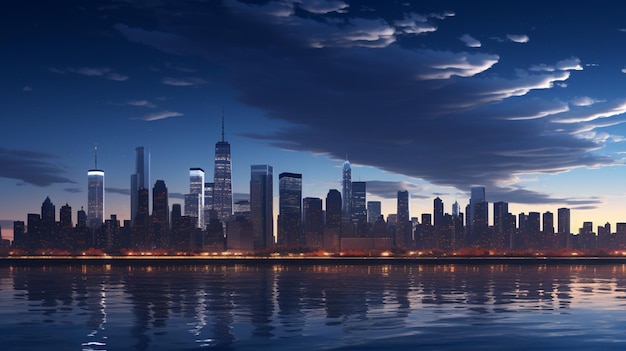 the skyline from the water at sunset.