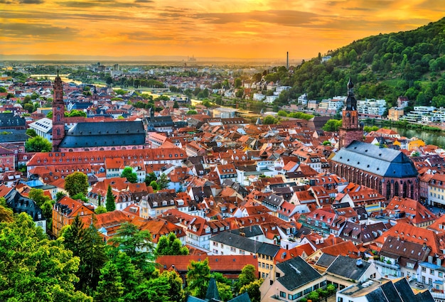 Skyline of heidelberg at sunset in badenwuerttemberg germany