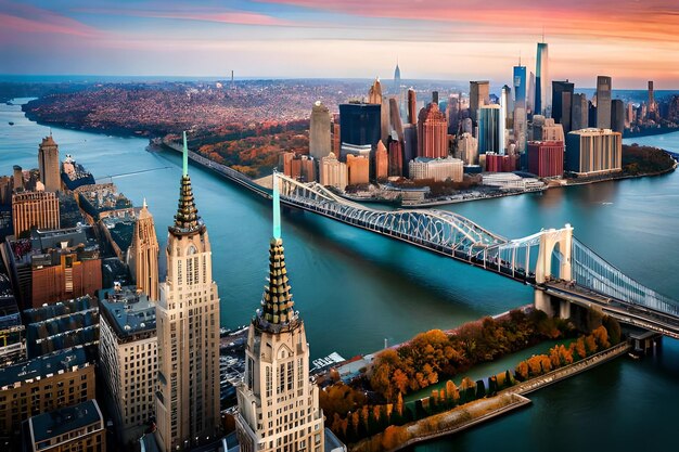 the skyline is seen from the top of the building.