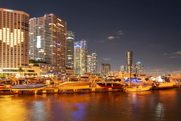 Skyline of miami night sunset in miami downtown