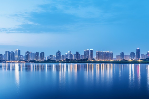 Skyline of a modern city during blue hour