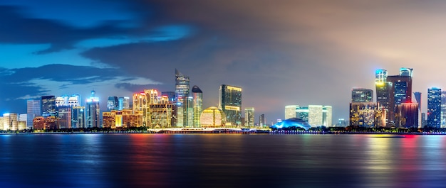 skyline of a modern city from the sea