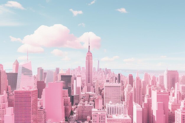 Skyline of new york with pink buildings