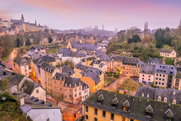 Skyline of old town Luxembourg City from top view in Luxembourg