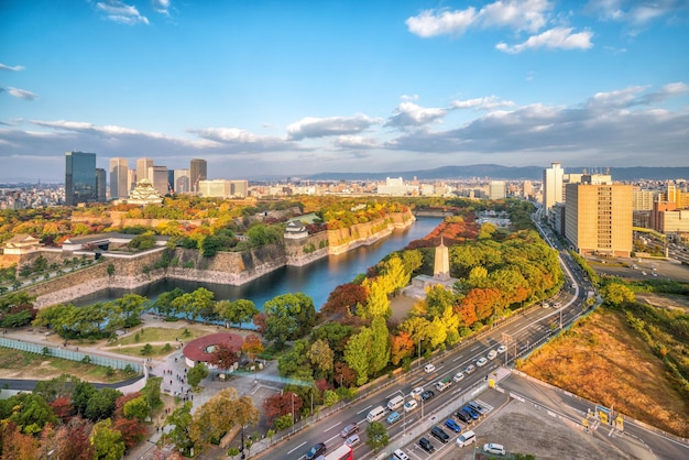 Skyline of Osaka city in Japan from top view