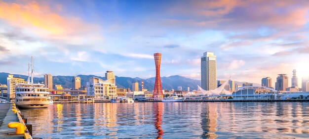 Skyline and Port of Kobe in Japan at sunrise