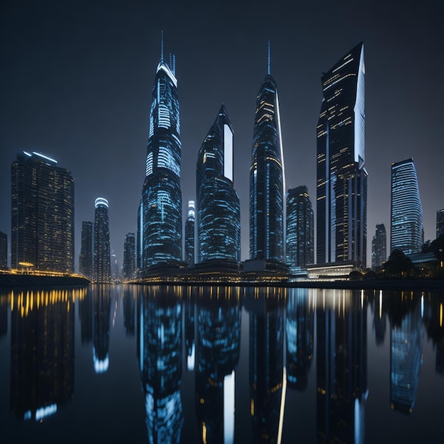 skyline van de stad bij nacht