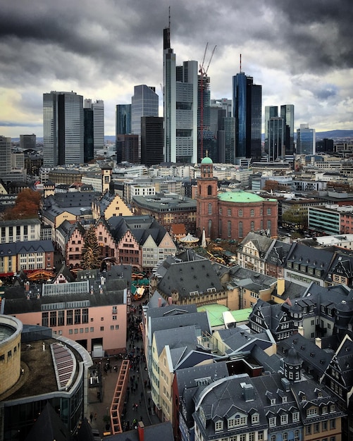 Skyline van de stad Frankfurt am Main Hessen Duitsland December 2018