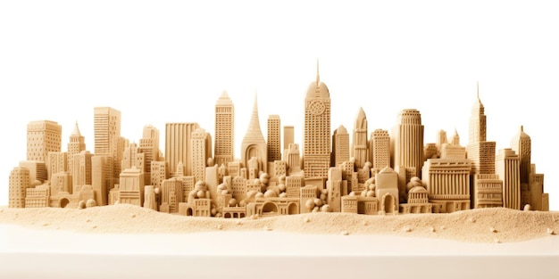 skyline van de stad gemaakt van zand op witte achtergrond mooie generatieve AI AIG32