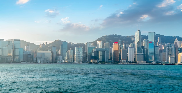 Skyline van de stad Hong Kong en architecturaal landschap