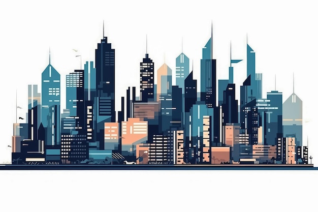 Skyline van de stedelijke stad op witte achtergrond Gemaakt met generatieve Ai-technologie