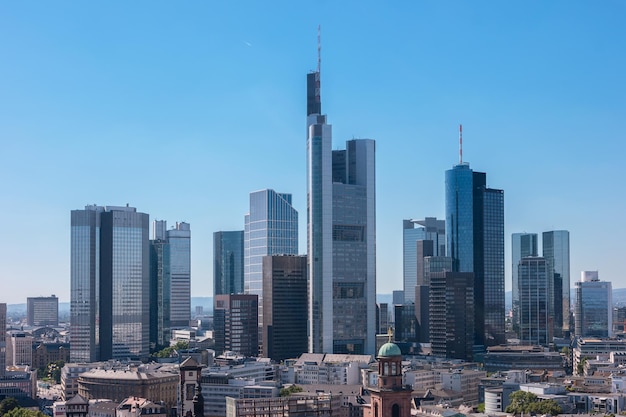 Skyline view of the financial district in Frankfurt