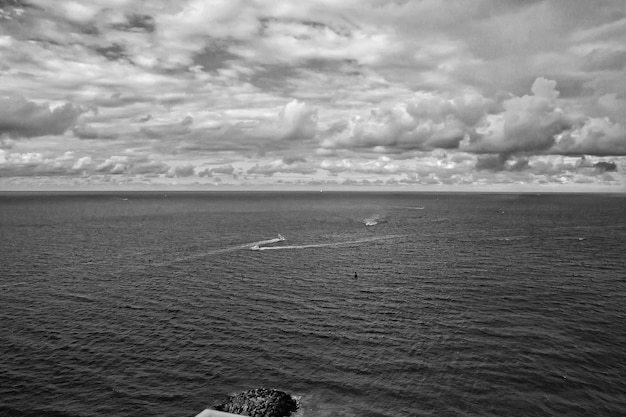 Skyline with blue sea water and cloudy sky in USA