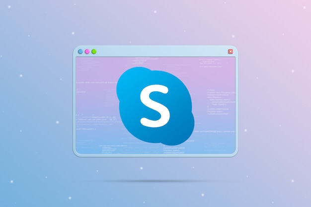 Foto skype-logopictogram in het browservenster met elementen van de programmacode 3d