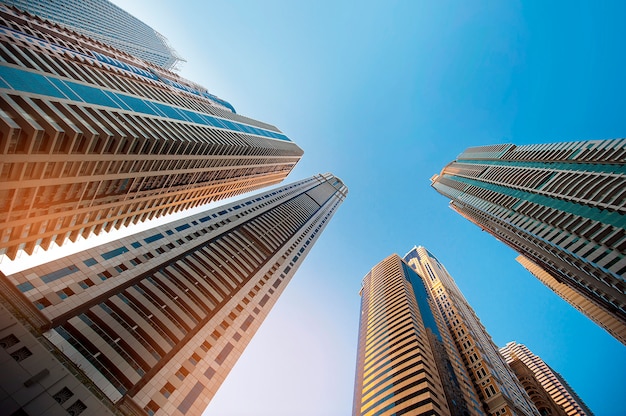 Skyscraper against sky. building glass 