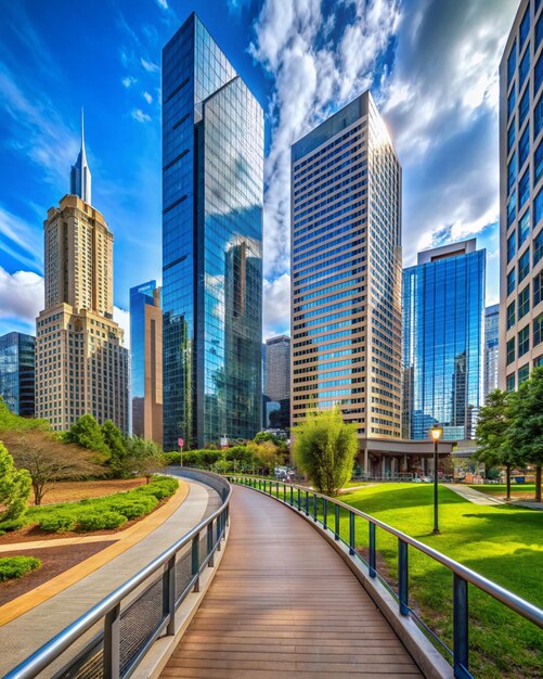 Photo skyscraper backdrop downtown modern footpath landscape