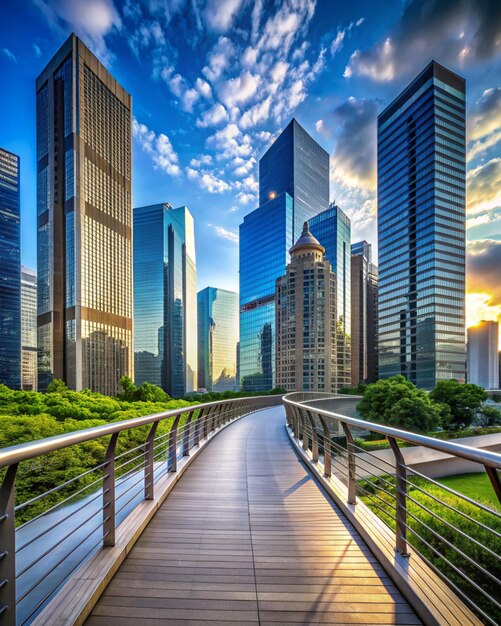 Photo skyscraper backdrop downtown modern footpath landscape