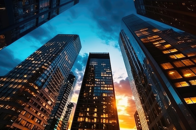 Skyscraper Buildings Evening View Stock Photos photography Generated AI