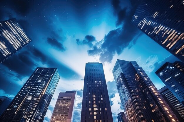 超高層ビルと空の夜景プロの広告写真