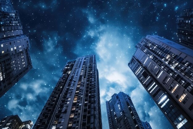 Профессиональная рекламная фотосъемка небоскребов и ночного неба