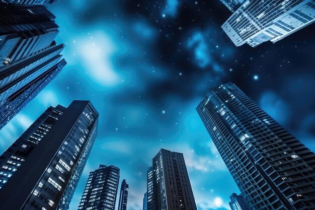 Skyscraper buildings and sky night view stock photos photography generated ai