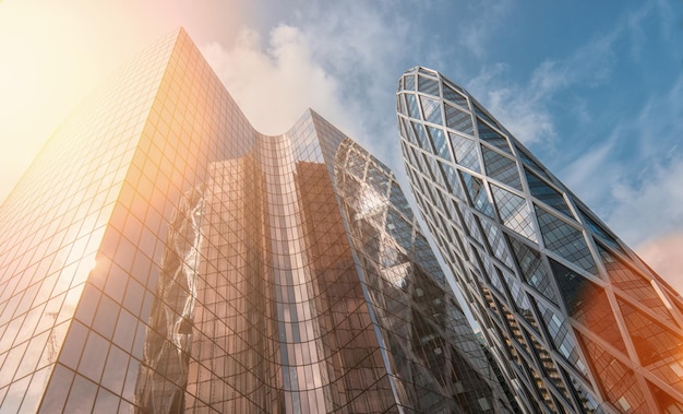 skyscraper buildings with sunlight in a business district at summer. ideal for websites and magazines layouts