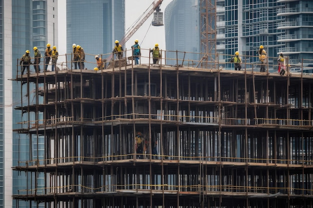 Photo skyscraper construction site in a major city steel beams reaching