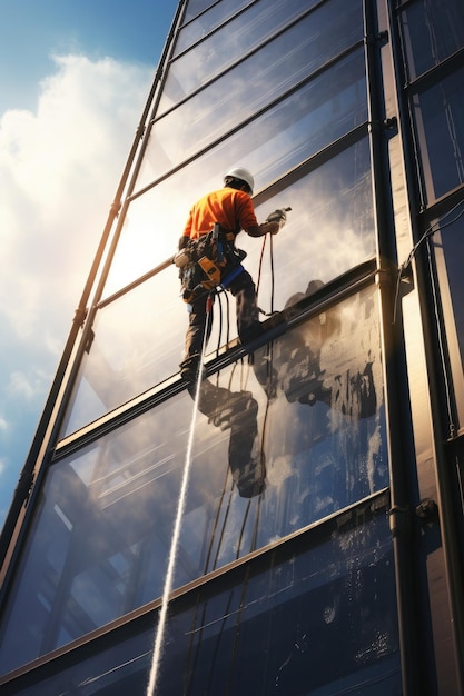 Skyscraper glass cleaner worker man portrait