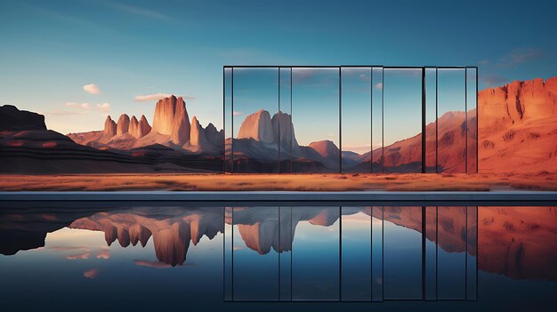 Photo skyscraper set against a dramatic mountain range