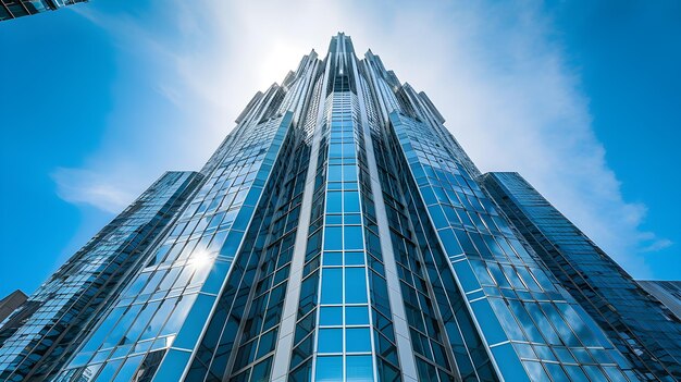 Skyscraper with sky view in glass building