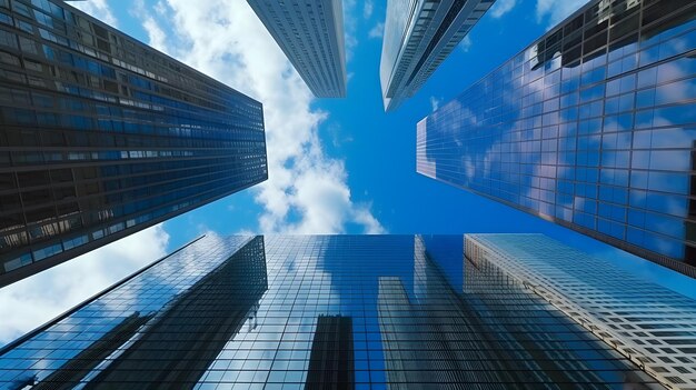 Skyscraper with sky view in glass building