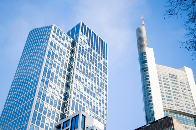 Skyscrapers against a blue sky without clouds