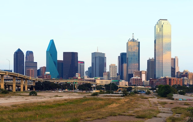 Skyscrapers in city against clear sky