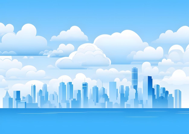 skyscrapers in the city in the style of skyblue flat shapes minimalist backgrounds flat