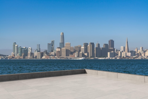 Skyscrapers cityscape downtown san francisco skyline buildings beautiful real estate day time empty rooftop view success concept