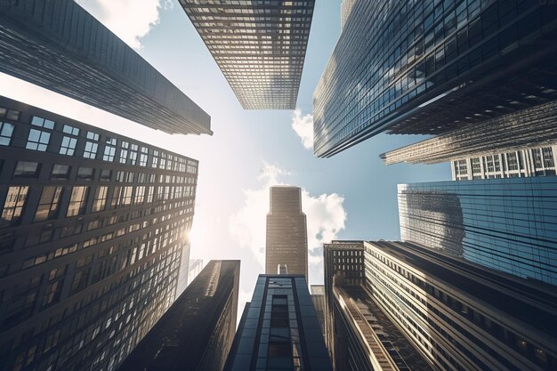 Photo skyscrapers and clouds in a blue sky ai generated