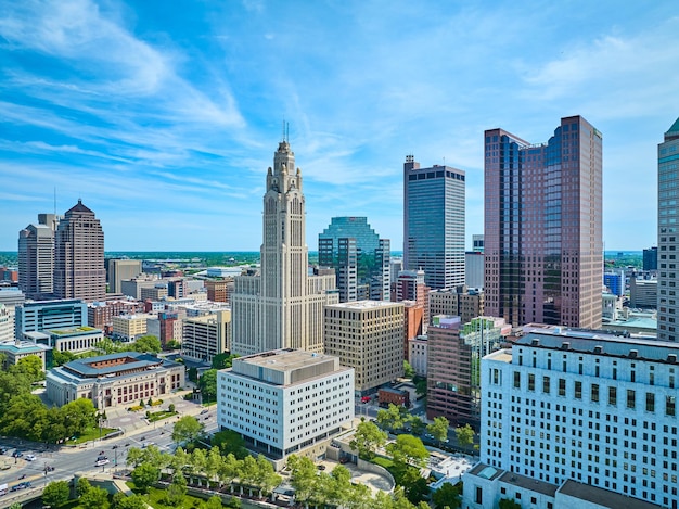 Skyscrapers in downtown Columbus Ohio aerial