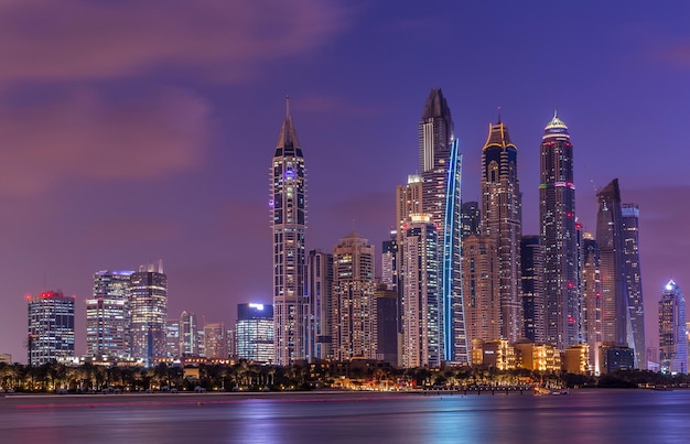 Skyscrapers lit up at night