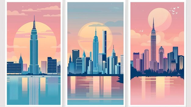 Photo skyscrapers multistorey towers and cityscapes illustrated in flat modern style maritime houses metropolitan and seaside houses
