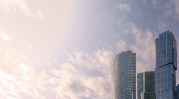 Skyscrapers in the rays of sunset.