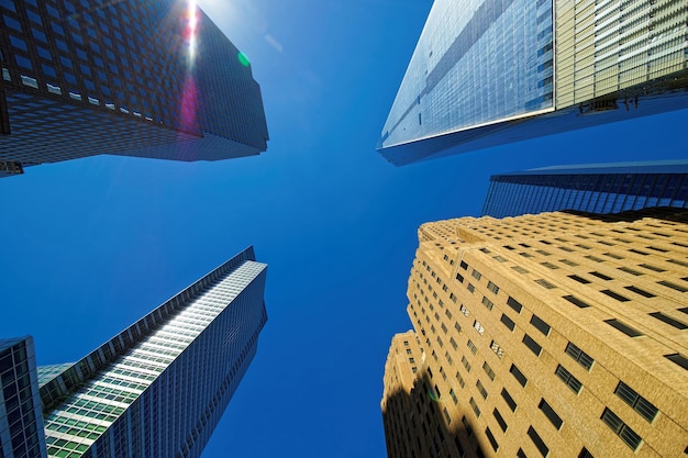 Skyscrapers rising up to sky on Lower Manhattan including the Freedom Tower, New York City, USA